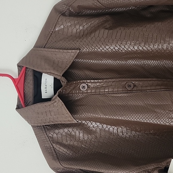Aritzia Babaton Pellin Shirt Jacket Vegan Leather Brown Python Print Size Small - Picture 4 of 15